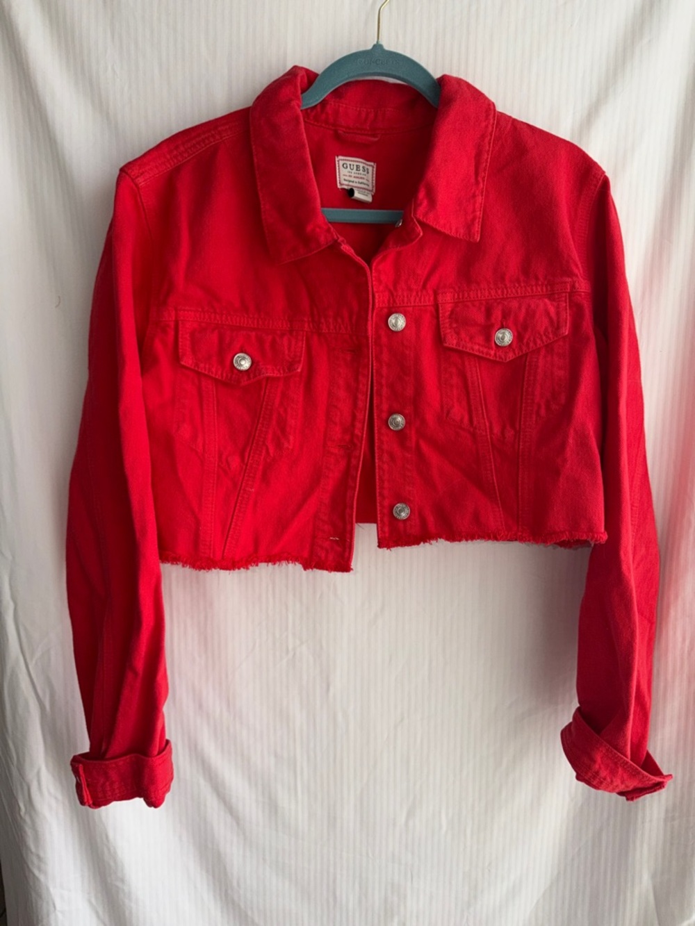 GUESS Vibrant Red Cropped Denim Jacket